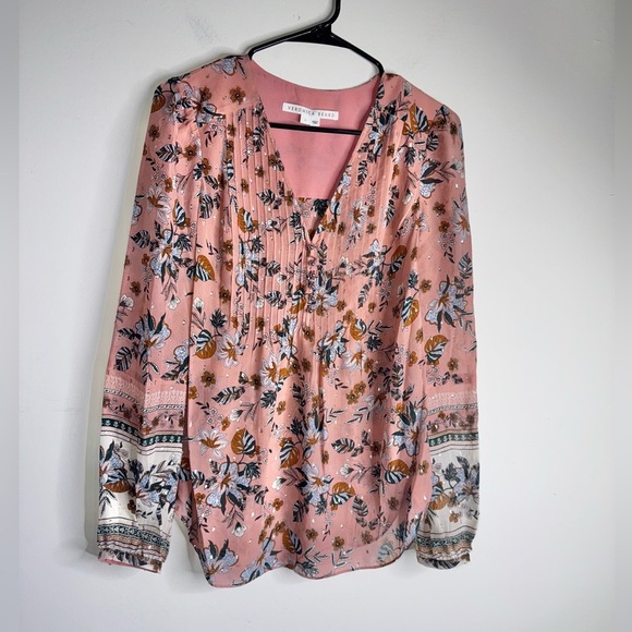 Veronica Beard Women’s Blouse Mauve Pink Floral Pin Tuck Beading - Picture 6 of 7